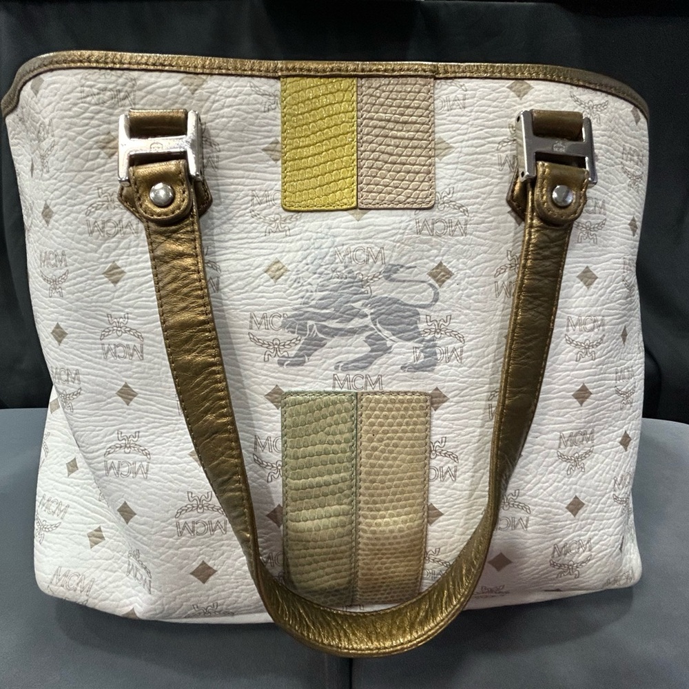 MCM White and Gold Tote Bag